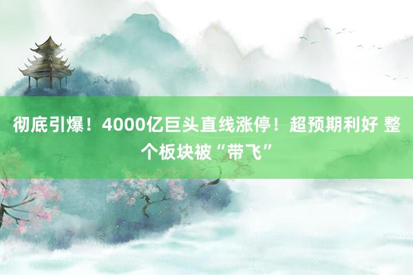 彻底引爆！4000亿巨头直线涨停！超预期利好 整个板块被“带飞”