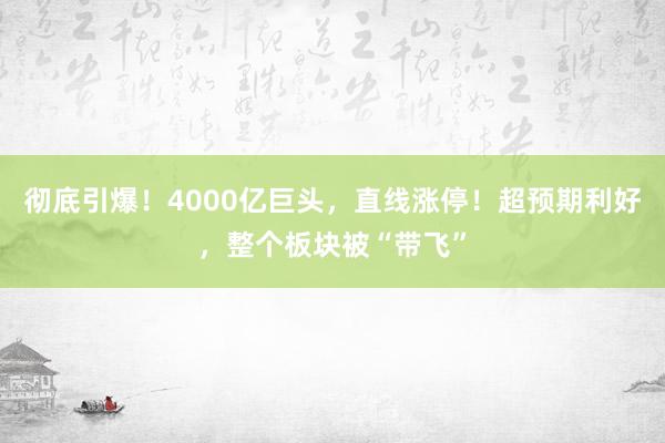 彻底引爆！4000亿巨头，直线涨停！超预期利好，整个板块被“带飞”