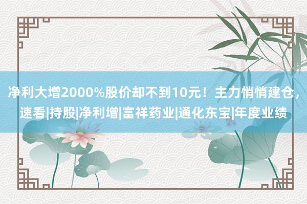 净利大增2000%股价却不到10元！主力悄悄建仓，速看|持股|净利增|富祥药业|通化东宝|年度业绩
