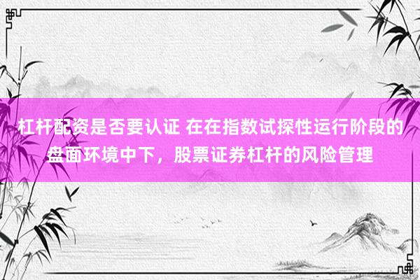 杠杆配资是否要认证 在在指数试探性运行阶段的盘面环境中下，股票证券杠杆的风险管理