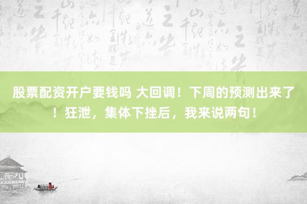 股票配资开户要钱吗 大回调！下周的预测出来了！狂泄，集体下挫后，我来说两句！