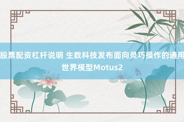 股票配资杠杆说明 生数科技发布面向灵巧操作的通用世界模型Motus2