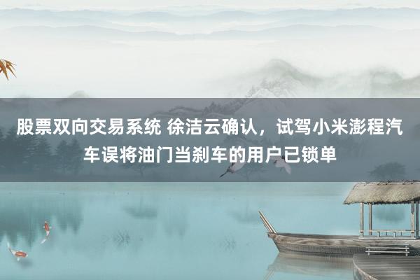 股票双向交易系统 徐洁云确认，试驾小米澎程汽车误将油门当刹车的用户已锁单