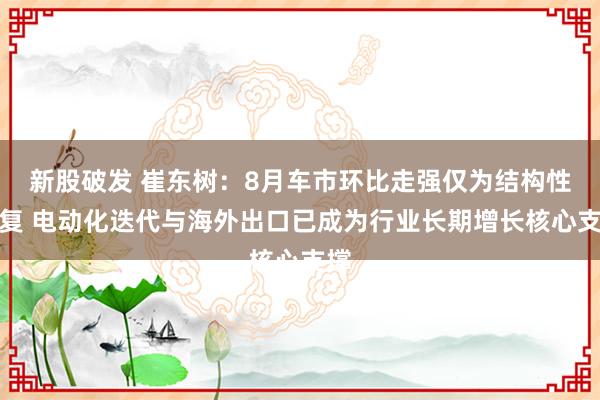 新股破发 崔东树：8月车市环比走强仅为结构性修复 电动化迭代与海外出口已成为行业长期增长核心支撑